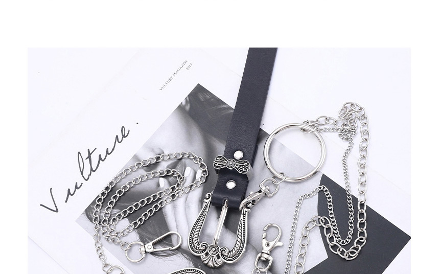 Fashion Black (without Chain) Metal Carved Three-piece Butterfly Buckle Chain Belt,Wide belts