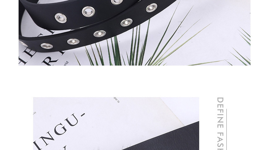 Fashion Black + 3 Chain Chain-embedded Pierced Square Buckle Belt,Wide belts