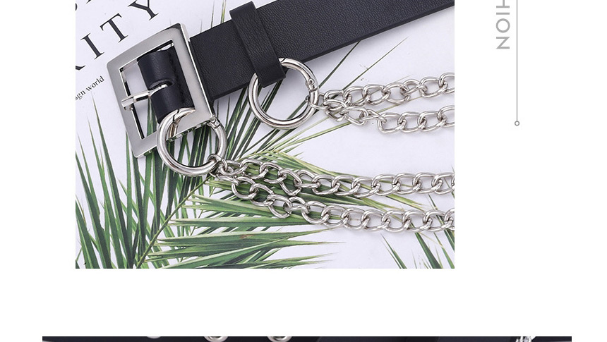 Fashion Black (without Chain) Chain-embedded Pierced Square Buckle Belt,Wide belts