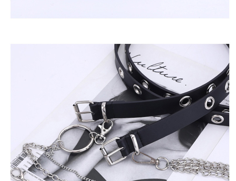 Fashion Black + 2 Chain Gas Eye Chain Belt,Wide belts