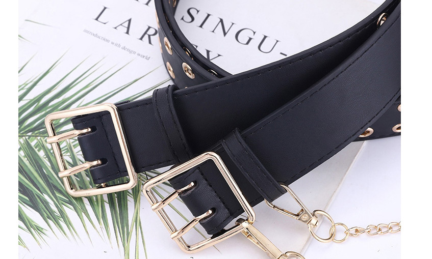Fashion Black (without Chain) Hollow Gold Buckle Corn Eye Double Row Full Hole Belt,Wide belts