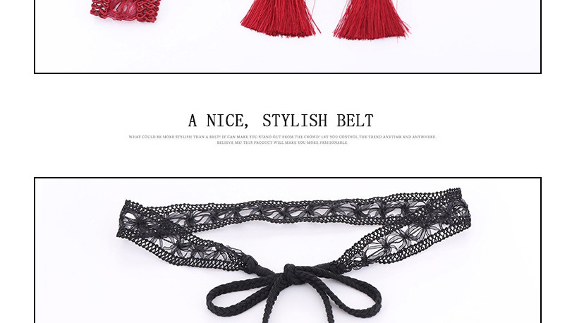 Fashion Navy Blue Tasseled Lace Straps And Knotted Bow Belt,Thin belts