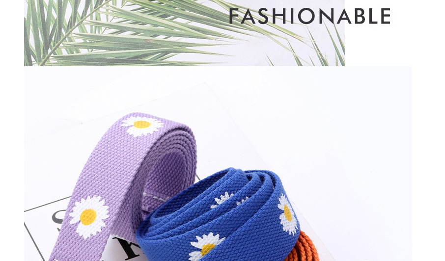 Fashion Lake Blue Double Buckle Printed Flower Daisy Belt,Wide belts