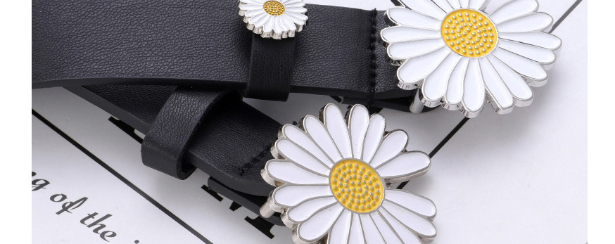 Fashion Black-double Daisy Small Daisy Flower Thin Belt,Thin belts