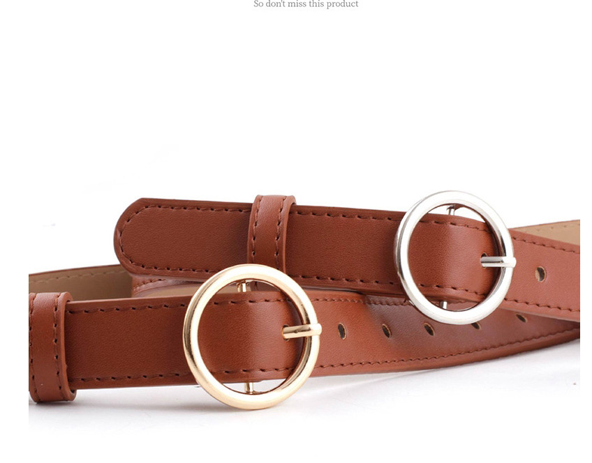 Fashion Coffee-gold Buckle Pu Buckle Belt With Round Buckle,Wide belts
