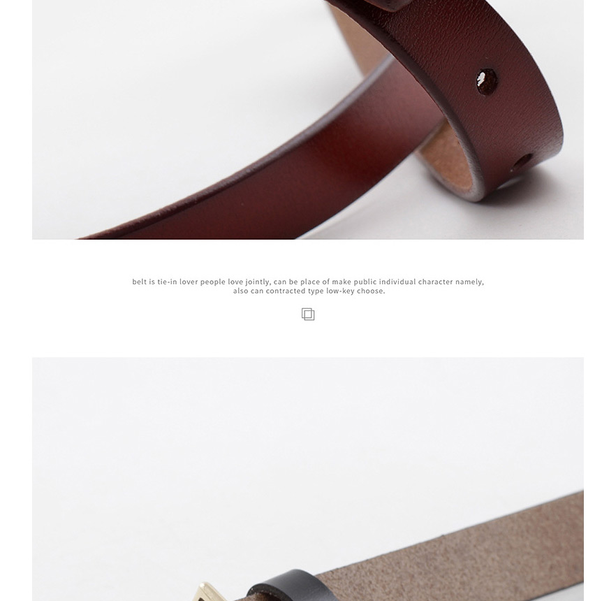 Fashion Brown Double Buckle Buckle Thin Belt,Thin belts