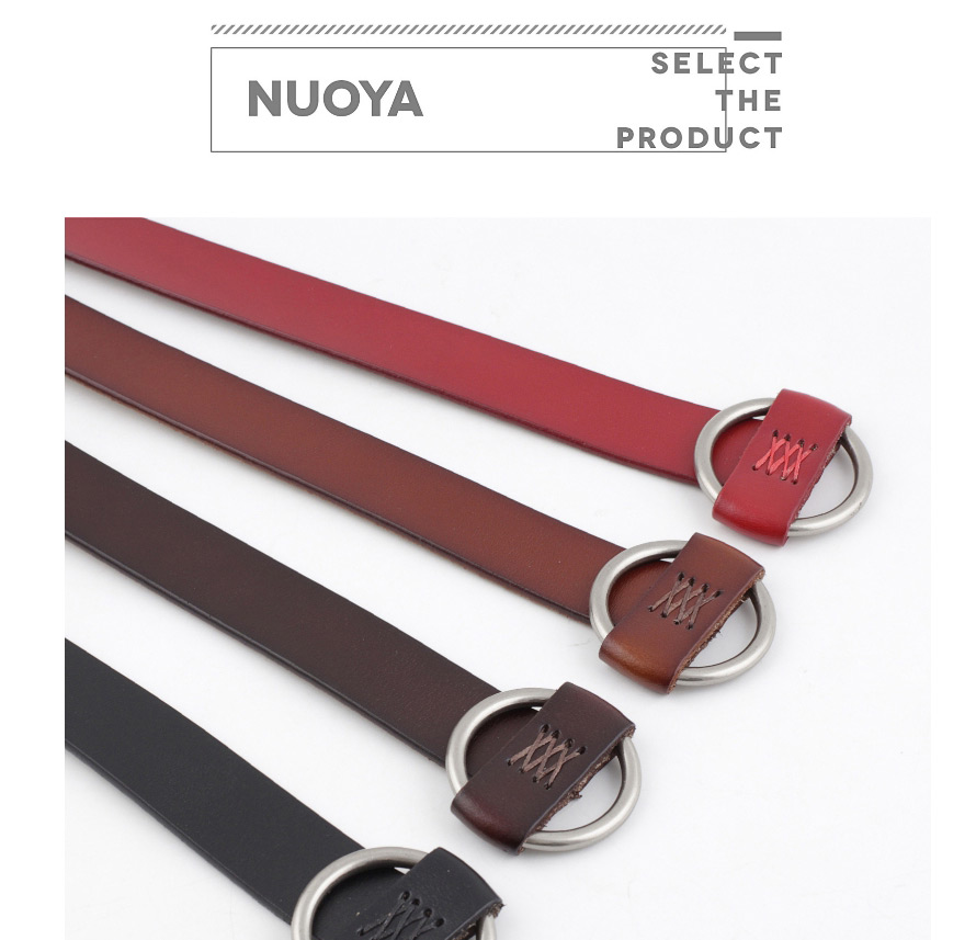 Fashion Red Round Buckle Needle-free Punch-free Smooth Buckle Belt,Wide belts