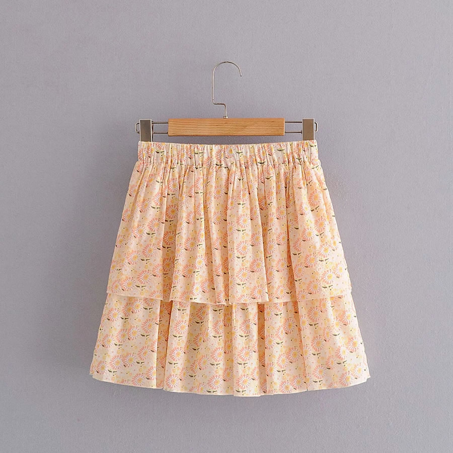 Fashion Orange Small Daisy Laminated Skirt,Skirts
