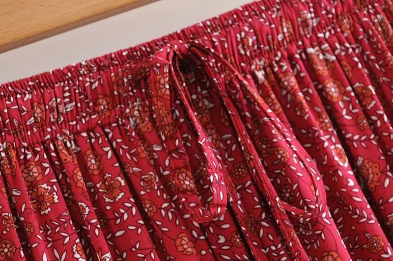 Fashion Red Printed Elastic Waist Skirt,Skirts