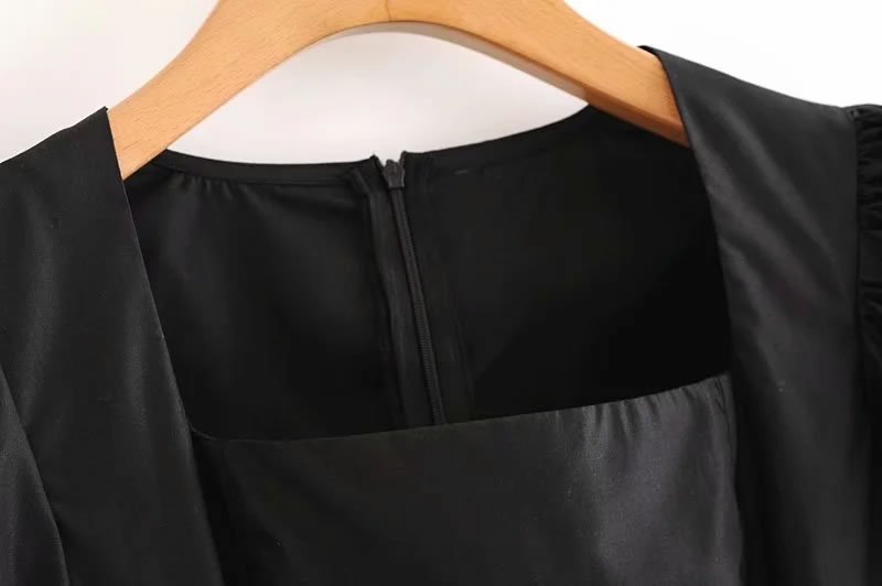 Fashion Black Square Collar Slim Puff Sleeve Dress,Long Dress