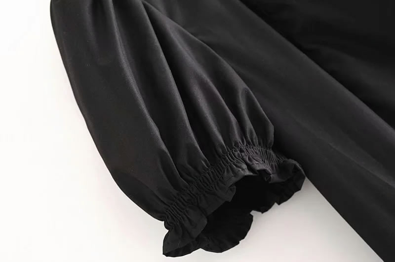 Fashion Black Square Collar Slim Puff Sleeve Dress,Long Dress