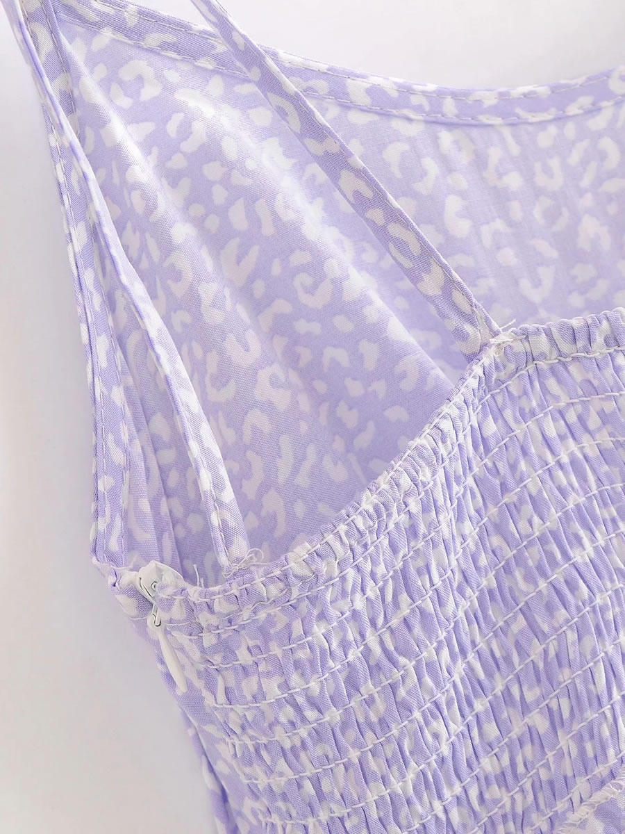 Fashion Purple Leopard Print Tether Straps Stitching Suspender Skirt,Long Dress