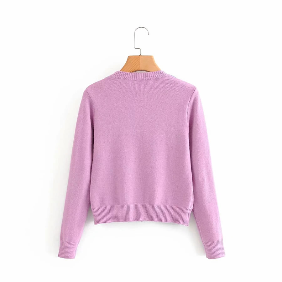 Fashion Pink Diamond Stitching Contrast Color Cardigan,Sweater