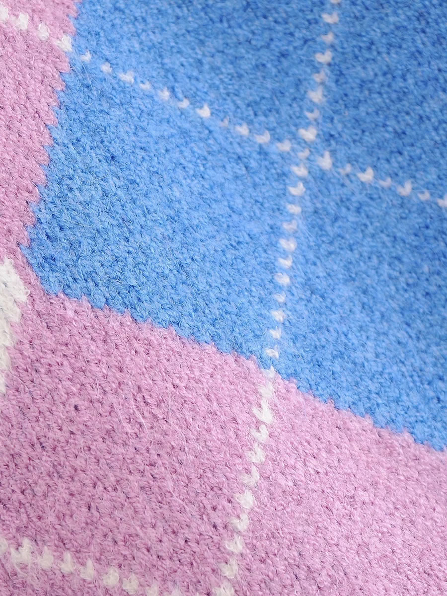 Fashion Pink Diamond Stitching Contrast Color Cardigan,Sweater