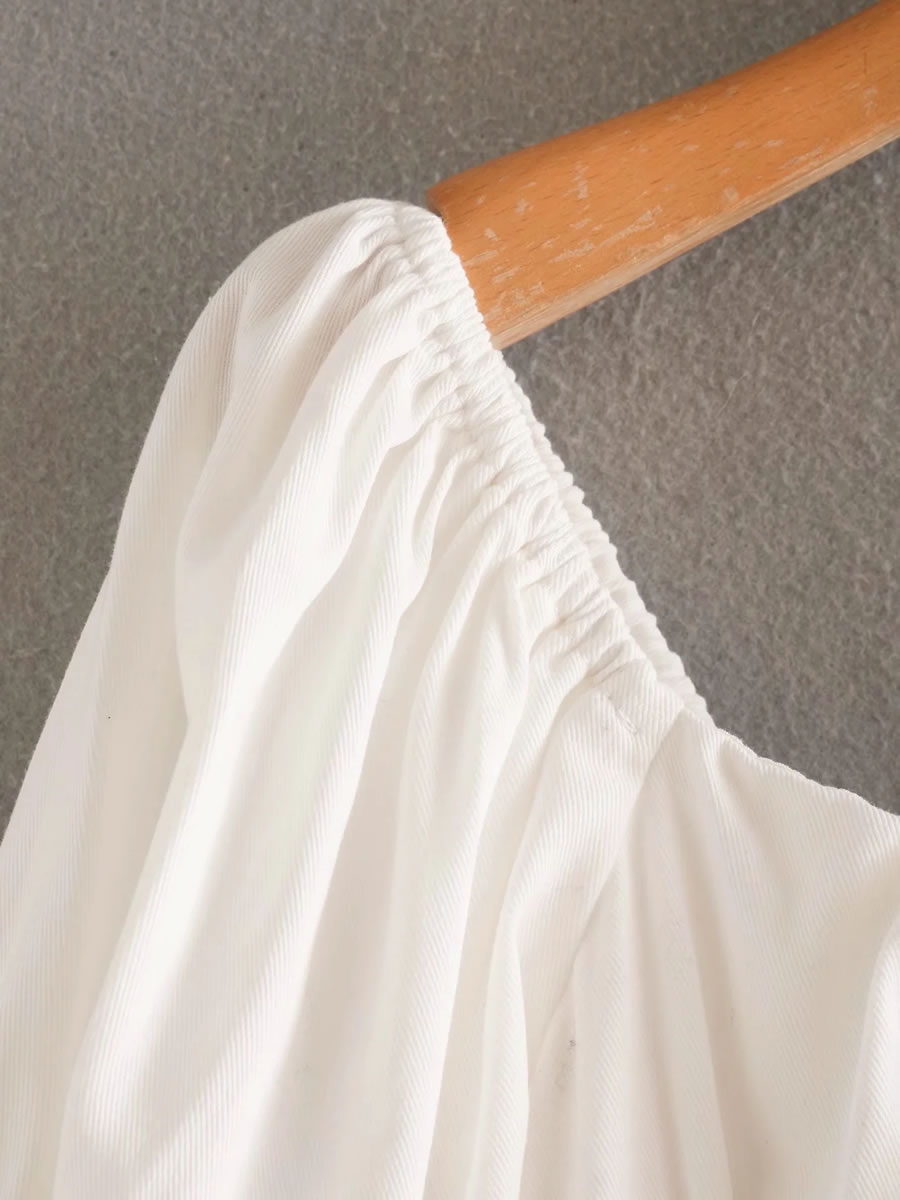 Fashion White Puff Sleeve Off-shoulder Ruffle Dress,Long Dress