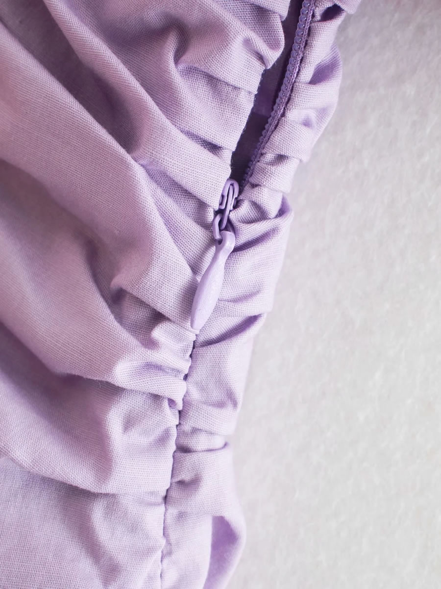 Fashion Purple Pleated Sleeve Fungus Frill Dress,Long Dress