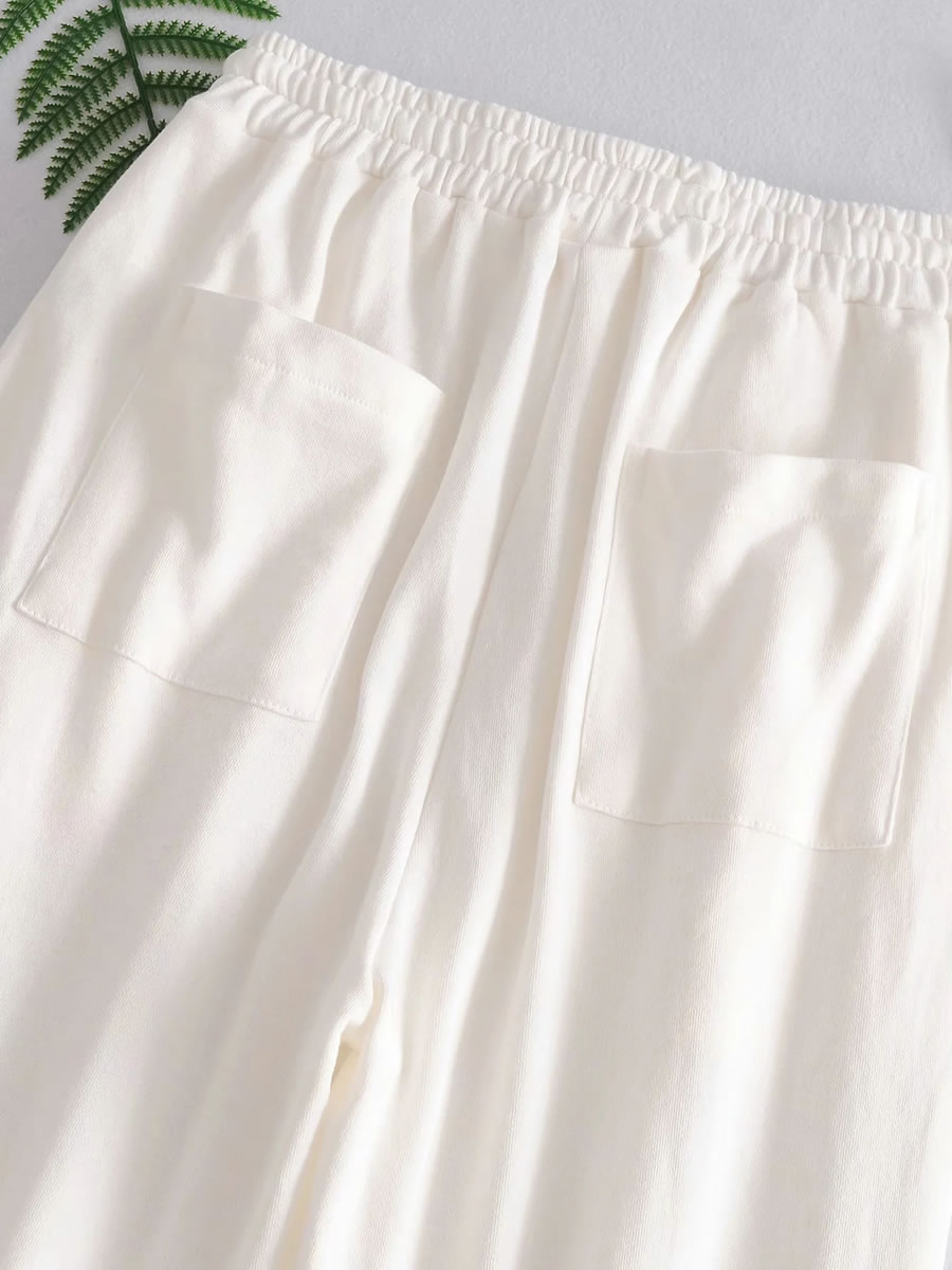 Fashion White Alphabet Elastic Waist Sweatpants,Pants