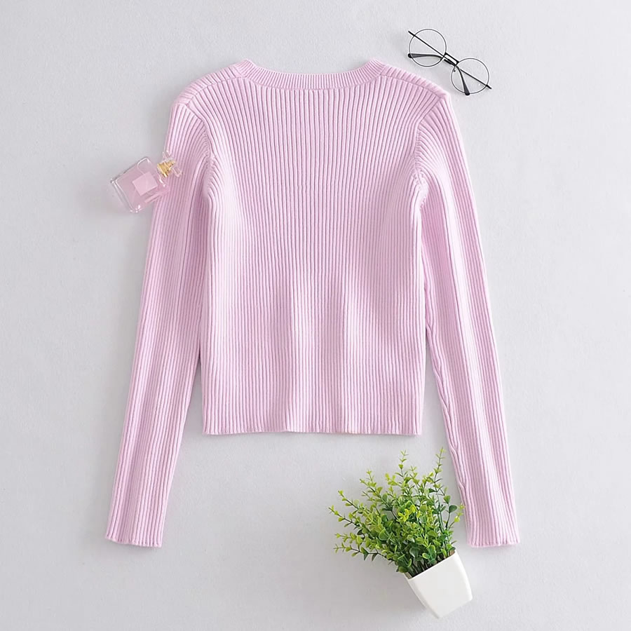 Fashion Purple Hollow Solid Color Striped Knitted Sweater,Sweater