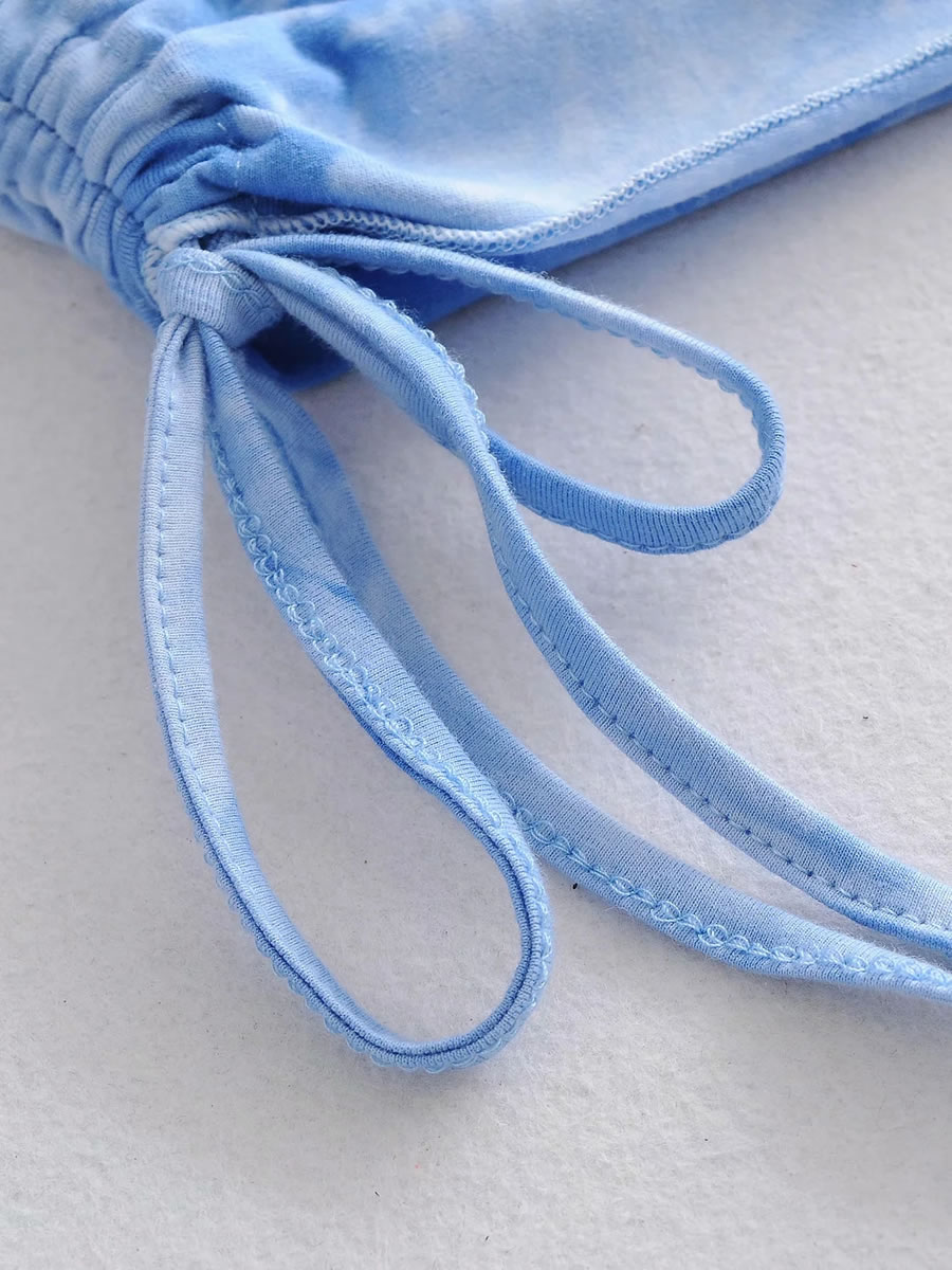 Fashion Lake Blue Tie-dye Drawstring Short Top,Tank Tops & Camis