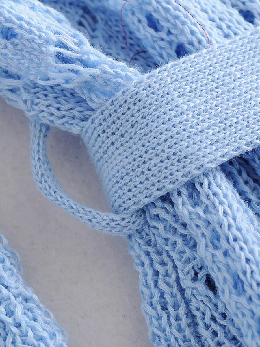Fashion Blue Knit Cardigan Dress With Mesh Belt,Sweater