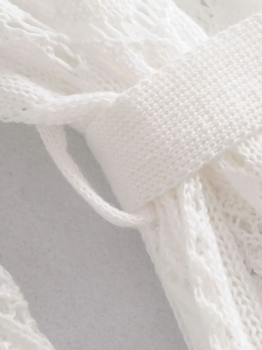 Fashion White Knit Cardigan Dress With Mesh Belt,Sweater