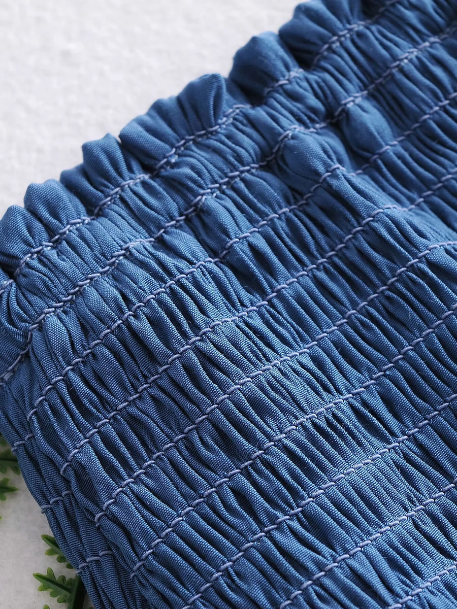 Fashion Blue Ruffled Panel Elastic Waist Skirt,Skirts