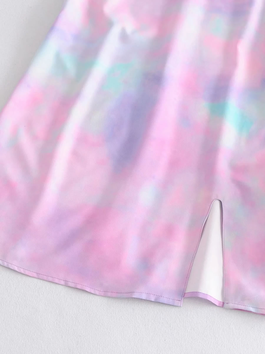 Fashion Color Tie-dye Split Suspender Skirt,Skirts