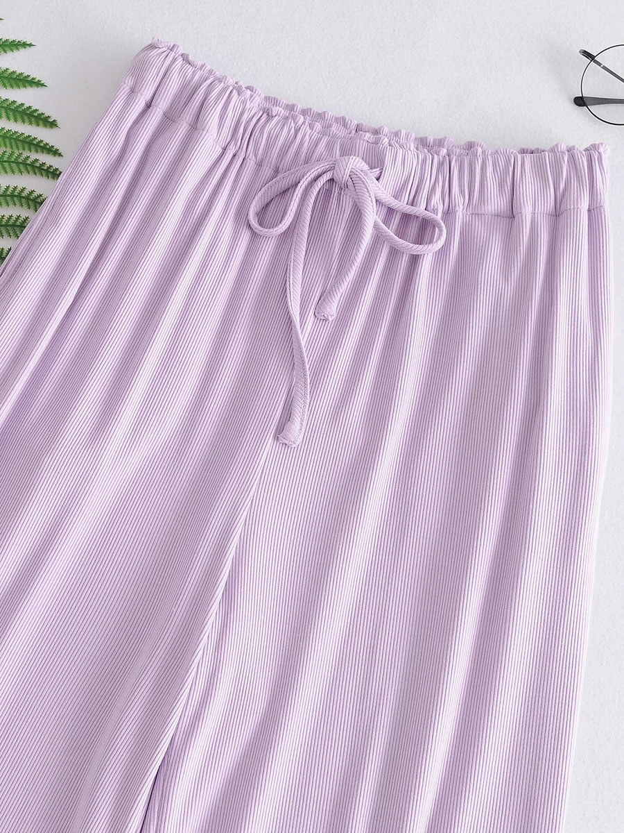 Fashion Purple Split Wide-leg Pants With Elastic Waist Straps,Pants