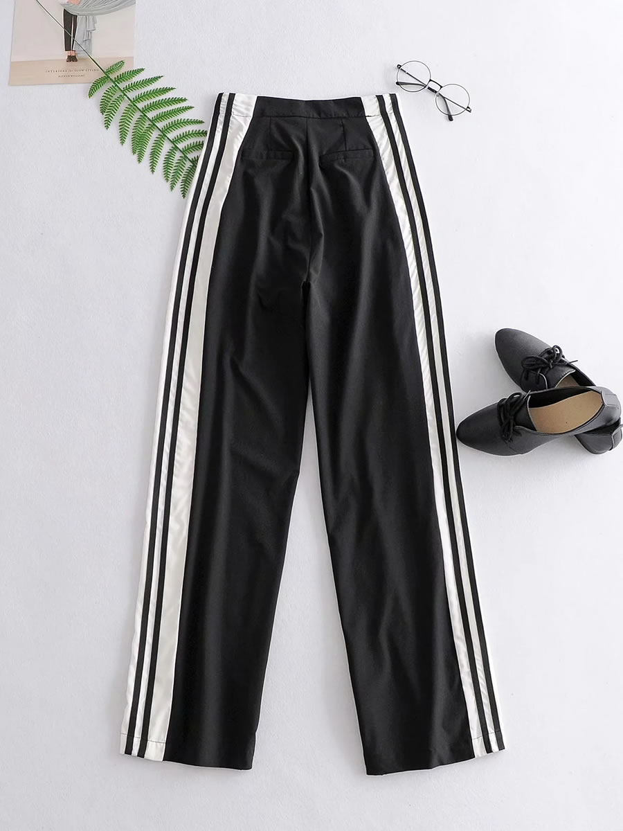 Fashion Black Contrast Color Track Pants,Pants