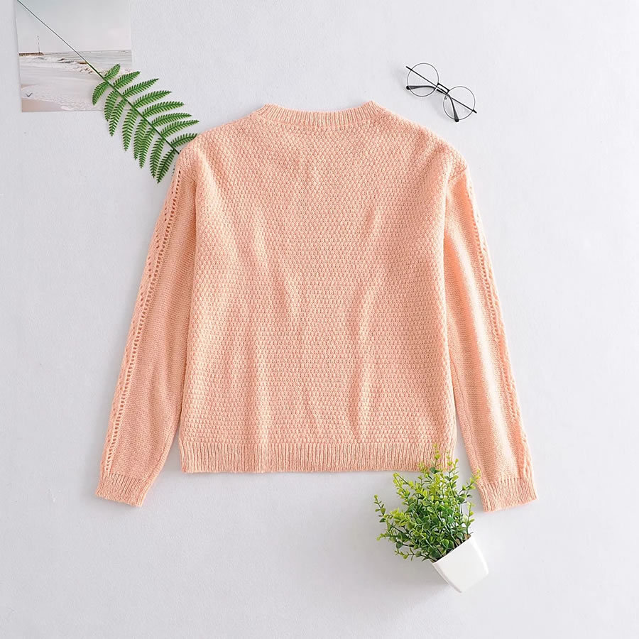 Fashion Pink Openwork Solid Color Knitted Sweater,Sweater