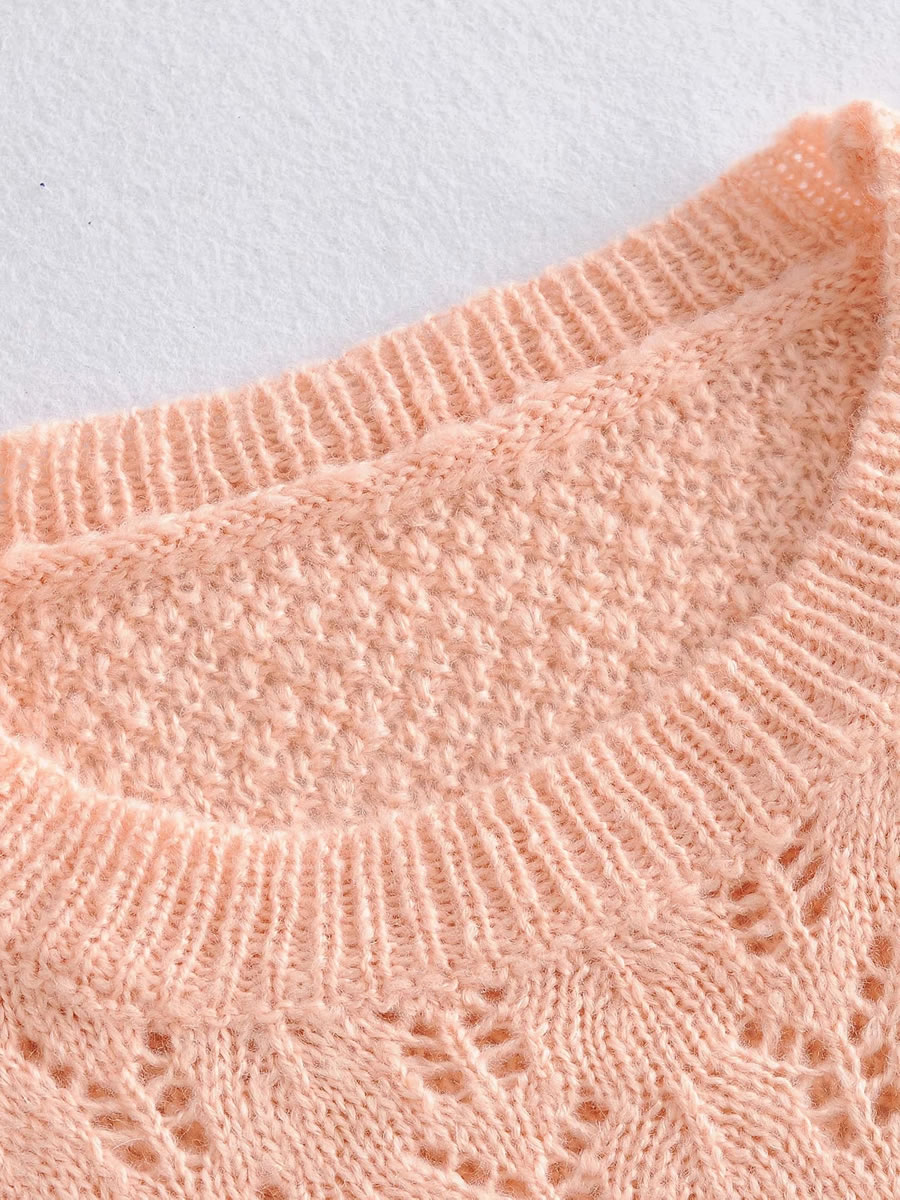 Fashion Pink Openwork Solid Color Knitted Sweater,Sweater