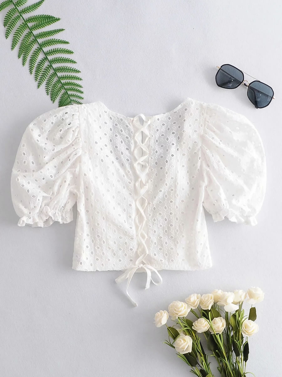 Fashion White Embroidered Lace Top,Tank Tops & Camis