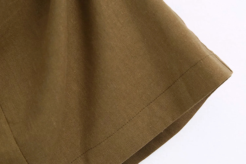 Fashion Dark Brown Linen Pleated Stitching Skirt,Skirts