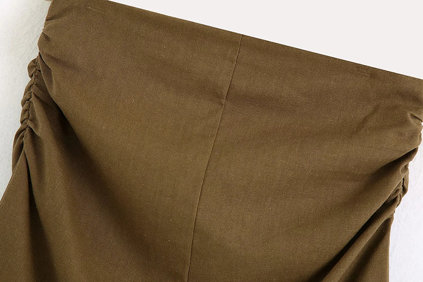 Fashion Dark Brown Linen Pleated Stitching Skirt,Skirts