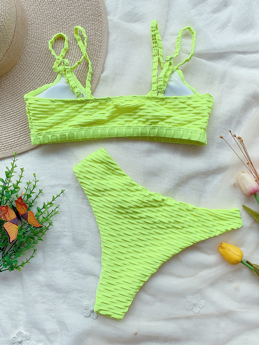 Fashion Fluorescent Orange V-neck Bean Cutout Split Swimsuit,Bikini Sets