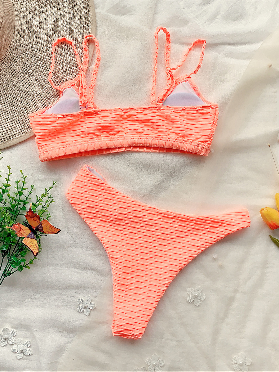 Fashion Fluorescent Orange V-neck Bean Cutout Split Swimsuit,Bikini Sets