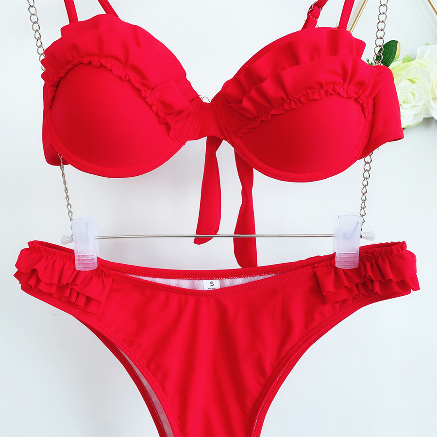 Fashion Red Leopard Print Stitching Lace Split Swimsuit,Bikini Sets