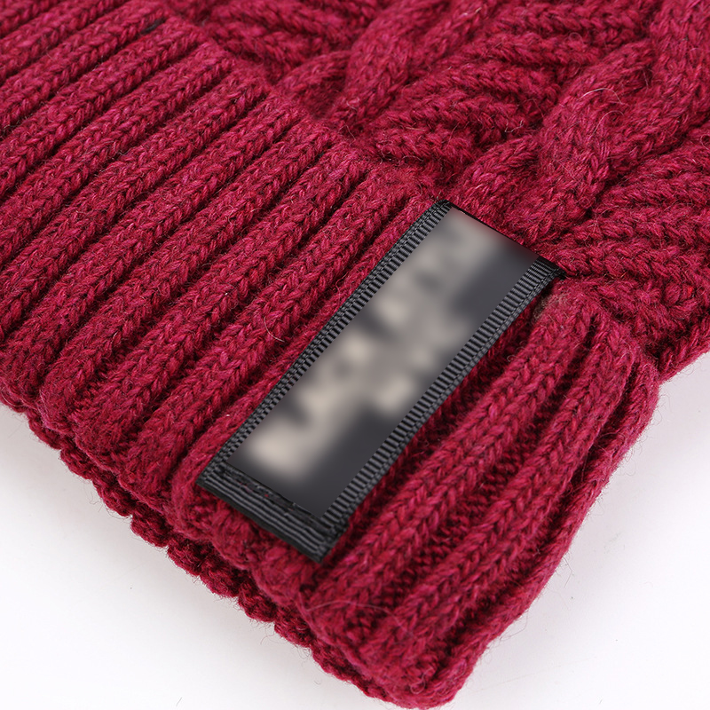 Fashion Purplish Red Letter Patch Double Layer Plus Velvet Mens Knitted Hat,Knitting Wool Hats