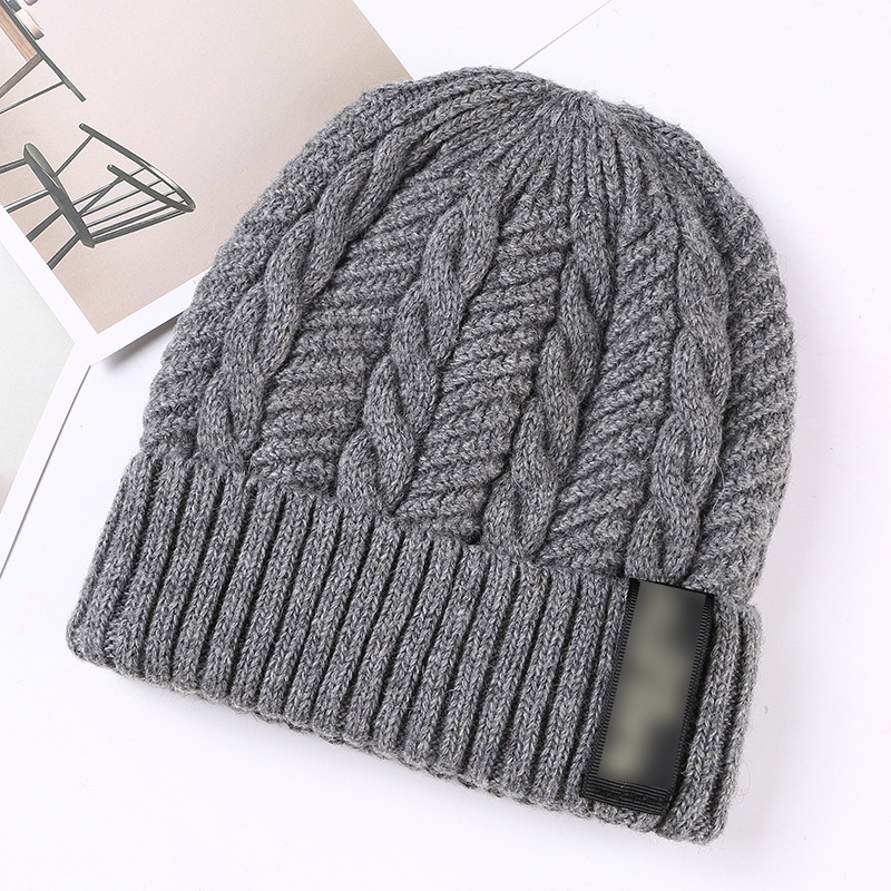 Fashion Gray Letter Patch Double Layer Plus Velvet Mens Knitted Hat,Knitting Wool Hats