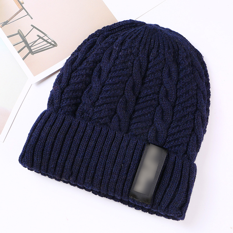 Fashion Khaki Letter Patch Double Layer Plus Velvet Mens Knitted Hat,Knitting Wool Hats