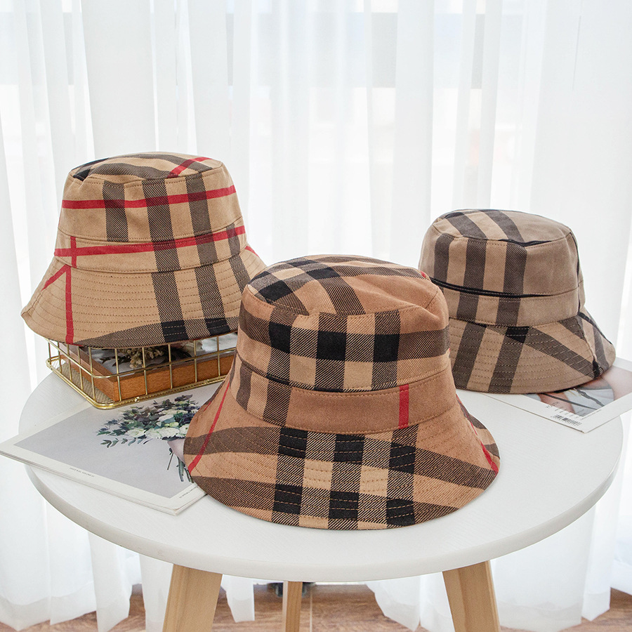 Fashion Camel Suede Collapsible Plaid Fisherman Hat,Sun Hats