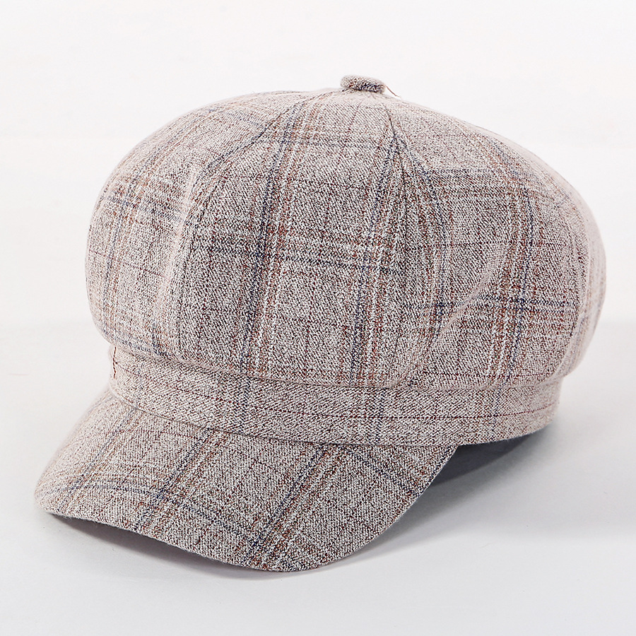 Fashion Wine Red Plaid Cotton Octagonal Cap,Beanies&Others