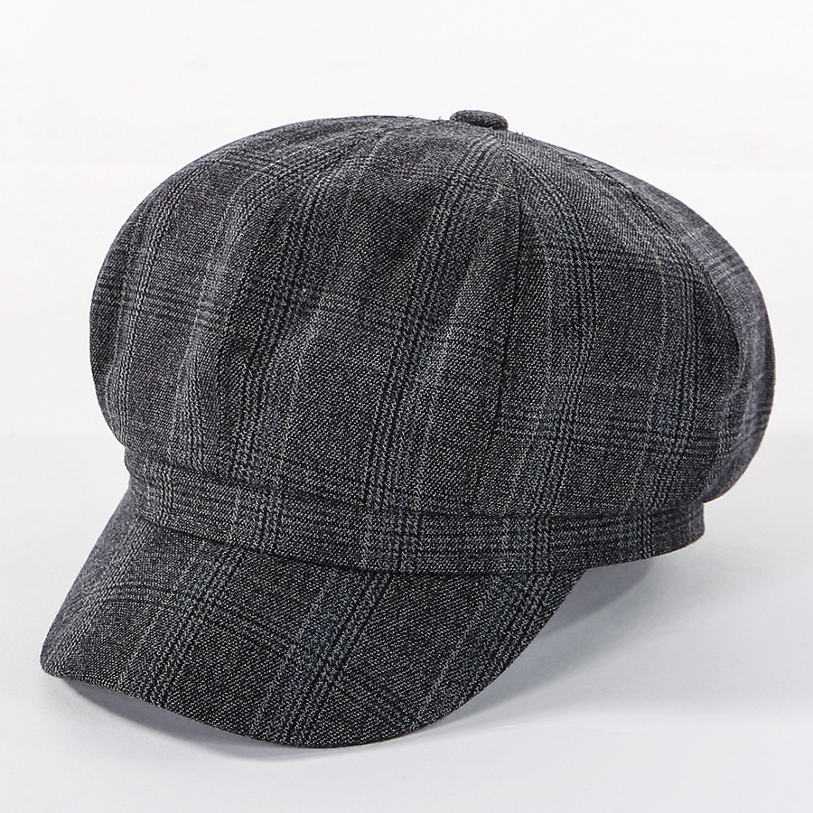 Fashion Coffee Color Plaid Cotton Octagonal Cap,Beanies&Others