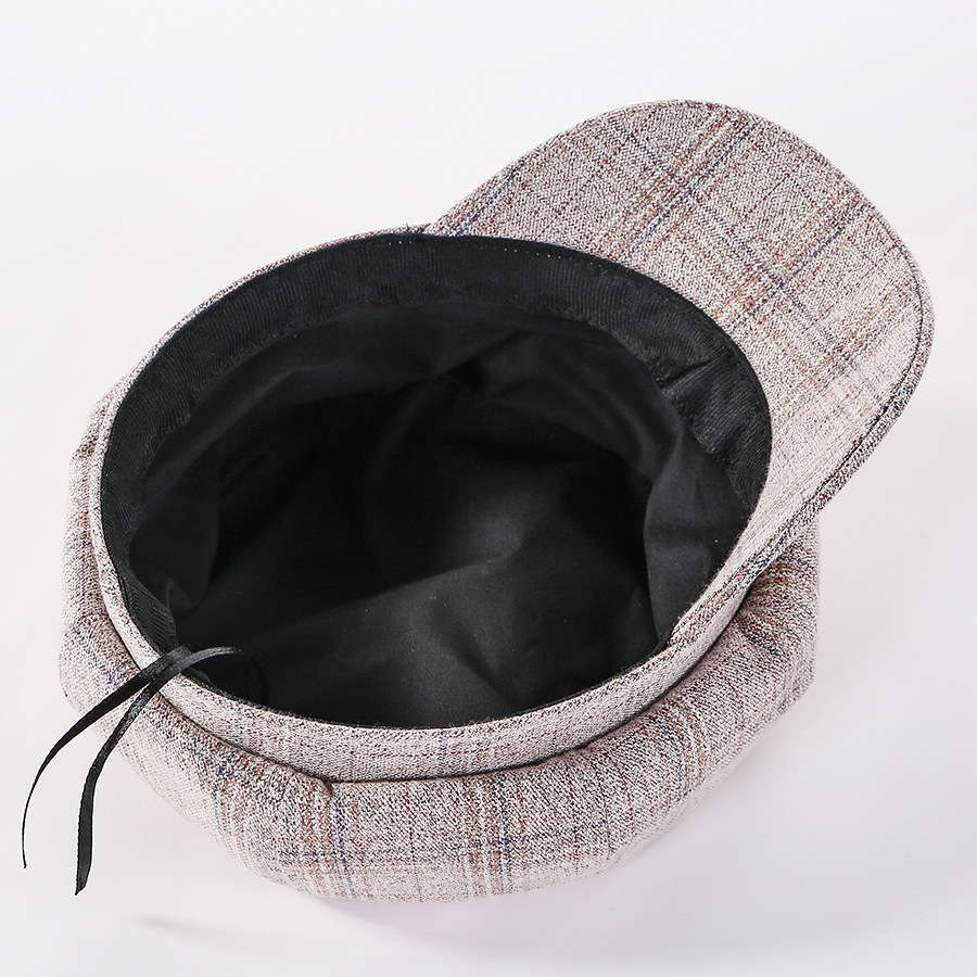 Fashion Coffee Color Plaid Cotton Octagonal Cap,Beanies&Others