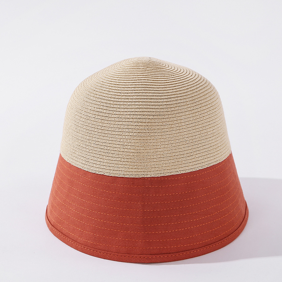 Fashion Brick Red Straw Stitching Sunscreen Shading Split Fisherman Hat,Sun Hats