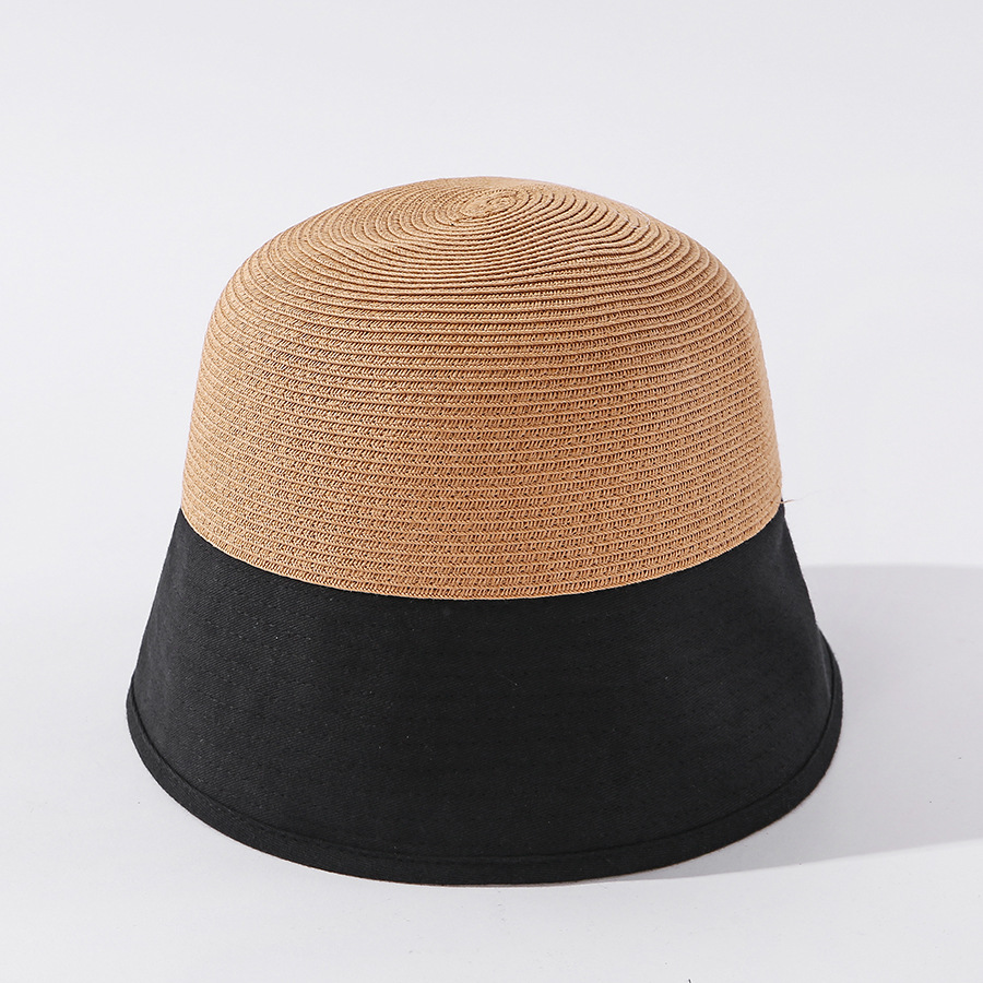Fashion Black Straw Stitching Sunscreen Shading Split Fisherman Hat,Sun Hats