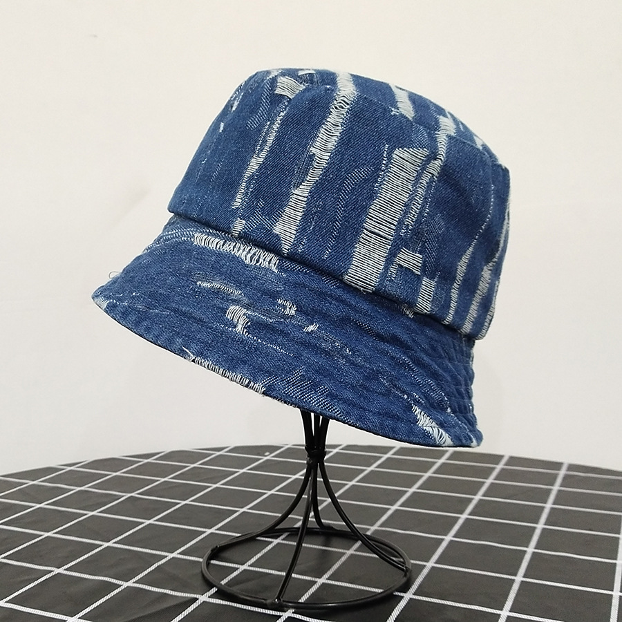 Fashion Denim Light Blue Broken Washed Denim Sunscreen Fisherman Hat,Sun Hats