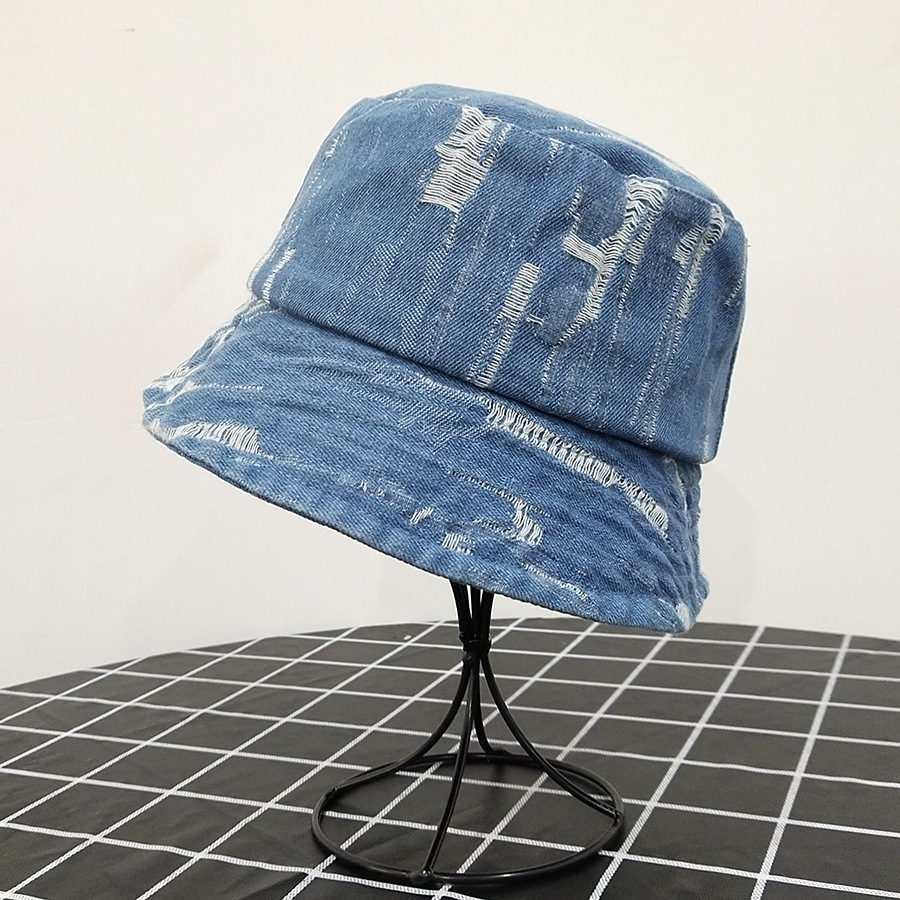 Fashion Denim Blue Broken Washed Denim Sunscreen Fisherman Hat,Sun Hats