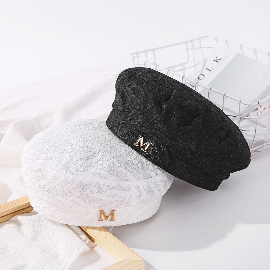 Fashion Black Lace Alphabet Embroidery Thin Breathable Beret,Beanies&Others