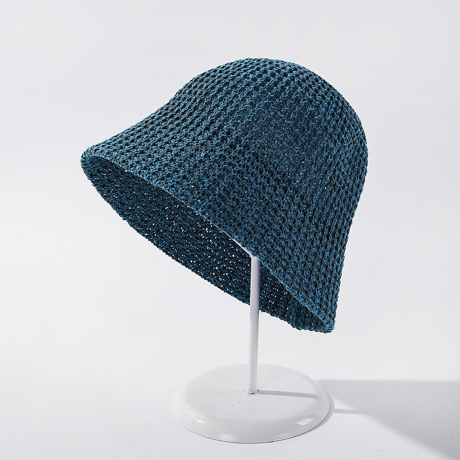 Fashion Lake Blue Light Plate Knitted Solid Color Sunscreen Fisherman Hat,Sun Hats